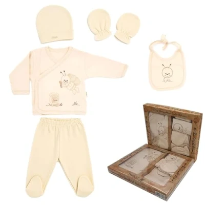 Afbeelding van Ipeksi Babyset voor pasgeborenen, 100% natuurlijk katoen, eerste uitrusting, uniseks kleding, cadeauset, babyuitrusting met 5 delig, baby&#039;s van 0 4 maanden, Set 5, 56