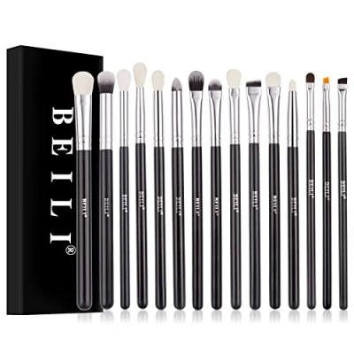 Afbeelding van BEILI 15 delige oogschaduwkwastenset, oogmake upkwasten, oogkwastenset, concealer, contouring blending brush voor oogschaduw, wenkbrauwen, eyeliner, blending, zwart