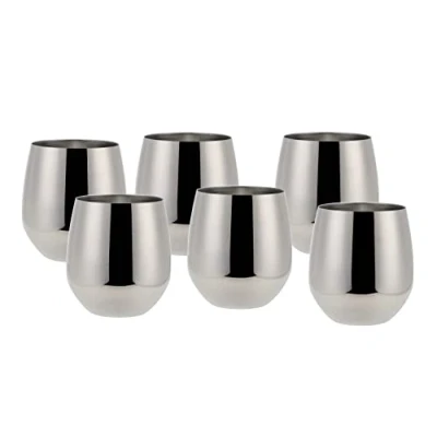 Afbeelding van ECHTWERK Set van 6 roestvrij stalen wijn en waterglazen, zilverkleurige uitvoering, 500 ml, 10 x 9,5 cm