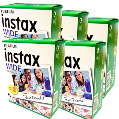 Afbeelding van Fujifilm Instax Wide Set met 5 boxen à 20 rollen (100 grote beelden) voor Fuji 210 200 100 300 instant camera