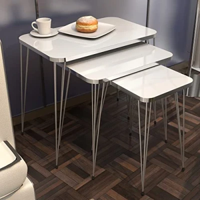 Afbeelding van [en.casa] Bijzettafel Samsø set van 3 wit en zilverkleurig