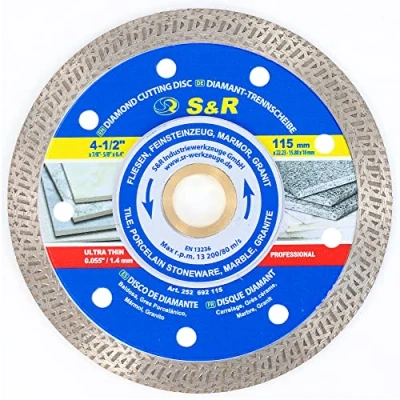 Afbeelding van S&amp;R Diamantdoorslijpschijf in professionele kwaliteit 115 mm / 7 inch, superdunne snijrand 1,5 mm, x 1,2 10 22,2/20/15,88 slijpschijf voor tegels, fijn steengoed, marmer en graniet