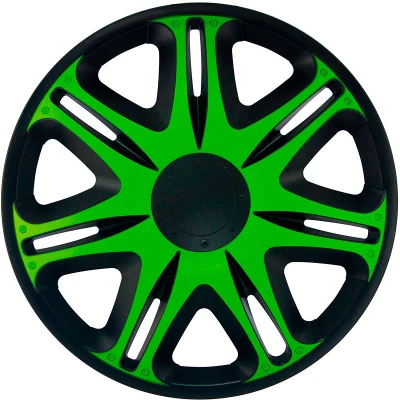 Afbeelding van J Tec 4 Delige Wieldoppenset Nascar 14 inch zwart/groen