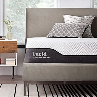 Afbeelding van LUCID Hybride matras, 25 cm hoog, traagschuim en pocketveren, met bamboehoutskool aloë vera, ademend, gemiddelde hardheid, Frans bed, 120 x 190