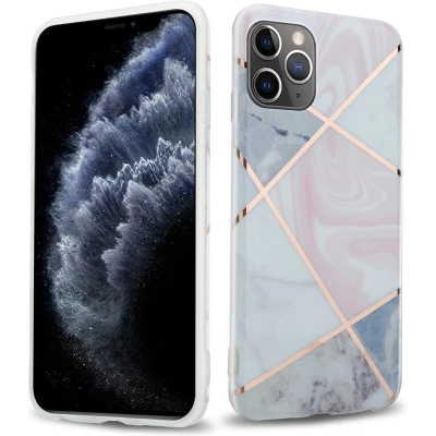 Afbeelding van Cadorabo Hoesje geschikt voor Apple iPhone 11 PRO MAX in Roze Wit Goud Marmer No. 9 Beschermhoes gemaakt van TPU siliconen Case Cover met mozaïek motief
