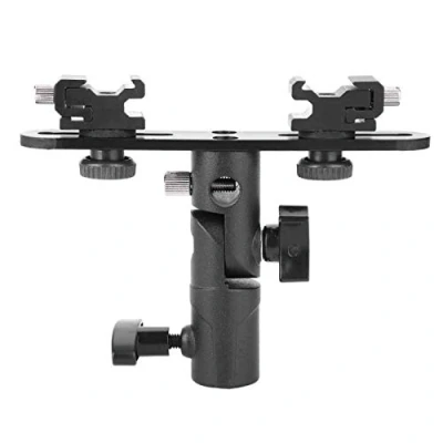 Afbeelding van Dual Flash Beugel, Flitsschoen Speedlight Stand Paraplu Houder Licht Beugel Mount 1/4 &#039;&#039;tot 3/8&#039;&#039;Compatibel Voor Camera Video Camcorder