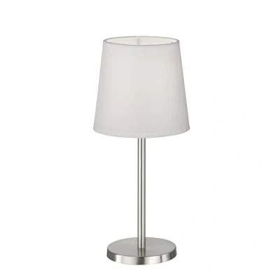 Afbeelding van Fischer &amp; Honsel Tafellamp Rimini nikkel mat stoffen kap wit linnen H: 30 cm, D: 14 cm met snoerschakelaar 1x E14 max. 25 W zonder lamp