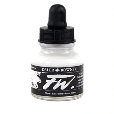 Afbeelding van Daler Rowney FW acryl inkt, glazen fles met druppelaar, 1 oz 29,5 ml, wit