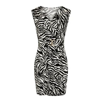 Afbeelding van Morgan overslagjurk met zebraprint en ceintuur zwart/wit