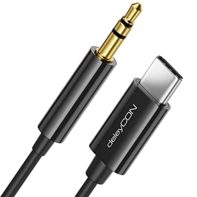 Afbeelding van deleyCON 1m USB C naar 3,5 mm Jackkabel AUX Audiokabel Compatibel met Apple Samsung Google Huawei Xiaomi Smartphone Mobiele Telefoon Tablet Auto Hoofdtelefoonaansluiting Zwart