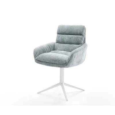 Afbeelding van DELIFE Draaistoel Abelia Flex met armleuning chenille pastelblauw kruispoot wit 360 draaibaar rocker functie