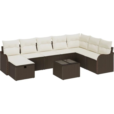 Afbeelding van vidaXL 9 delige tuinsofa set met kussens Bruin poly rattan