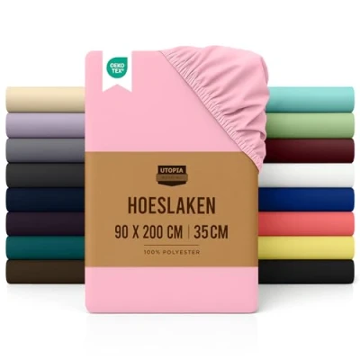 Afbeelding van Utopia Bedding Hoeslaken 35 cm Diepe, Eenvoudig onderhoud Zachte Geborstelde Microvezel Stof Krimp en Vervaagt Bestendig (90 x 200 cm, Roze)
