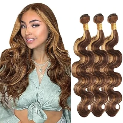 Afbeelding van Tuheers Extensions Human Hair Bundles Body Wave Double Weft 3 100g/PC 300g Total Braziliaans haar P427 Highlight Blonde 26 Inches