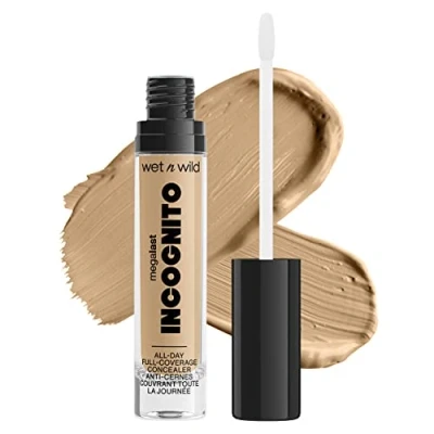 Afbeelding van Wet n Wild, Megalast Incognito Full Coverage Concealer, Naadloos en Rijk aan Pigmenten, Medium tot Volledige Dekking, Matte Finish, Voedende Hydraterende Formule, met Shea Butter, Honey