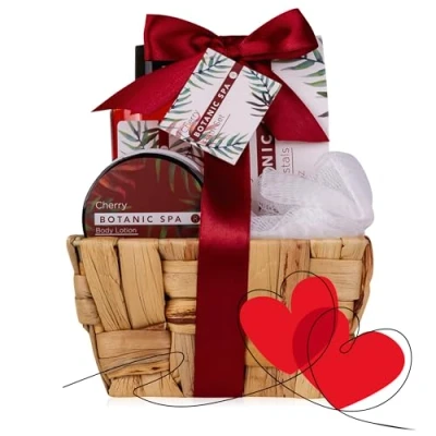 Afbeelding van Accentra badset dames CHERRY SPA in zeegrasmand 4 delige verzorgingsset met douchegel, badzout, bodylotion &amp; netspons wellness cadeauset voor verjaardagen, Valentijnsdag Kerst
