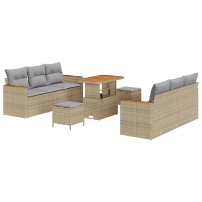 Afbeelding van vidaXL 9 delige Tuin Sofa Set met Kussens Beige Poly Rattan Acacia