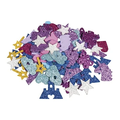 Afbeelding van Rayher 30230000 Schuimrubber sprookjesmix, glitter, 3 4 cm, 80 stuks, zelfklevend, kleuren/motieven gemengd, glitterschuimstickers, schuimrubberstickers, om te decoreren, kleurrijk