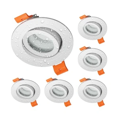 Afbeelding van ledscom.de 6 stuks badkamer plafond inbouwframe ERID, vochtbestendig, badkamer, IP44, rond, draaibaar, wit mat