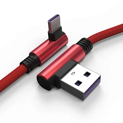 Afbeelding van TECHGEAR USB C kabel, Type 90 graden haakse synchronisatie en snellaadkabel compatibel met Huawei P50, Moto G30, Samsung Note 20, S22 S21 S20 A12 A32 A52 A53 5G, Reno 7 4 OnePlus 9, Pixel 6 enz