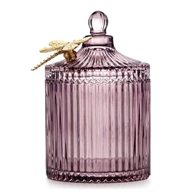 Afbeelding van AmeliaHome Opbergdoos met deksel, organizer van glas, cosmeticabox, libelle, 10,5 x 16,6 cm, Dragonfly oudroze