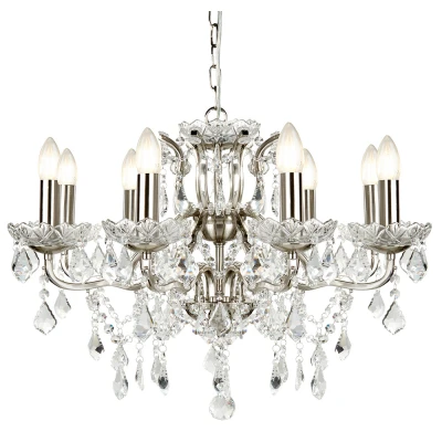Afbeelding van Searchlight Lighting Paris 8 Light Kroonluchter Satijn Zilver Afwerking, E14