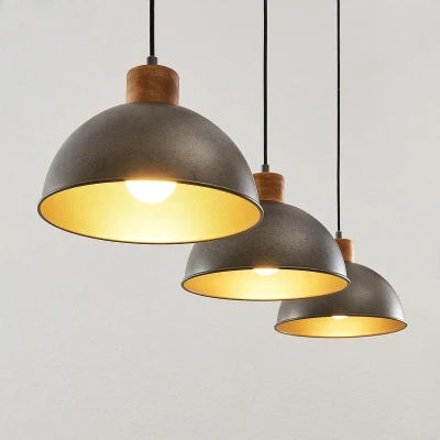 Afbeelding van Lindby hanglamp 3 lichts Ijzer, hout E27 metallic groen, licht
