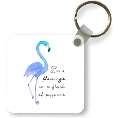 Afbeelding van Sleutelhanger Uitdeelcadeautjes Flamingo Waterverf Letters Blauw Plastic