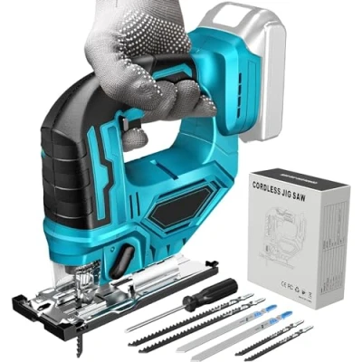 Afbeelding van Accu decoupeerzaag voor Makita 18 V accu, borstelloos decoupeerzaaggereedschap met 6 messen, variabele snelheid, afschuiningshoek (0 45), ledlicht, 3 orbitale instellingen, snede 65 mm