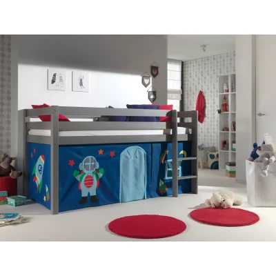 Afbeelding van LUCEVI Pino Halfhoogslaper H115CM + Ladder Astro Gordijntjes Grijs 90x200 cm