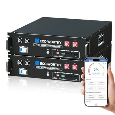 Afbeelding van ECO WORTHY LiFePO4 2 48 V 100 Ah bluetooth met A BMS, 5,12 kWh 3U behuizing server rack lithiumbatterij ondersteunt CAN&amp;RS485 voor zonne installatie, complete set, fotovoltaïsche installatie
