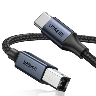Afbeelding van UGREEN USB C printerkabel B naar kabel scannerkabel met nylon en aluminium stekker (zwart 1m)