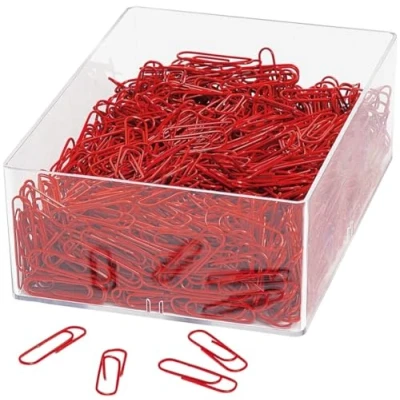 Afbeelding van Wedo 901244602 paperclips (van metaal 27 mm, met kunststof bekleed in transparante doos) 1000 stuks, rood