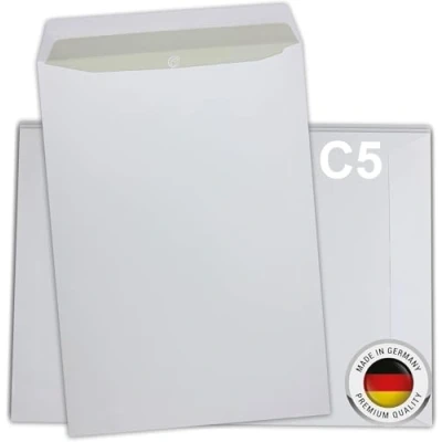 Afbeelding van SPECHT enveloppen, C5, A5, wit, zonder venster, zelfklevend, 120 g/m² kraftpapier, enveloppen en zakelijke ideaal voor privépost, Made in Germany, verpakking van