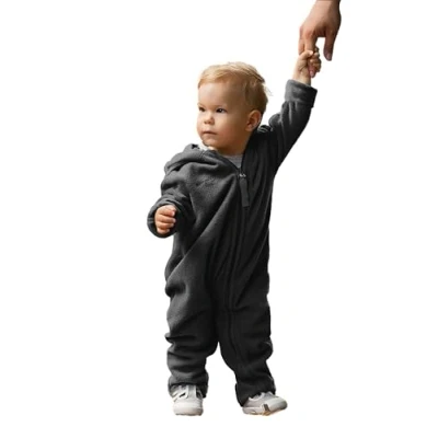 Afbeelding van Hoppediz Overall van fleece, extra lange benen perfect voor de babydrager, omslagmanchetten aan handen en voeten antraciet 68 74