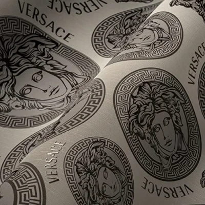Afbeelding van &quot;MEDUSA HOOFD&quot; SATIJN GLANZEND BEHANG Design beige grijs A.S. Création Versace 5