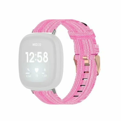 Afbeelding van Fitbit Versa 3/4 &amp; Sense 1/2 Canvas nylon bandje Roze