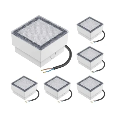 Afbeelding van ledscom.de 6 stuks LED stoeptegel grond inbouwlamp CUS voor buiten, IP67, hoekig, 10 x 10cm, warm wit