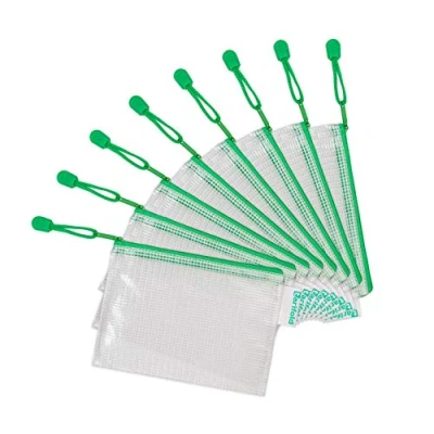 Afbeelding van Tarifold Fr 509065 set met 8 hoezen, kunststof, formaat A6, ritssluiting, documentenhoezen, transparant, voor kantoor, reizen, school, huis, kleur groen