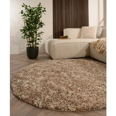 Afbeelding van Rond Hoogpolig Vloerkleed Blend Beige 200 Cm