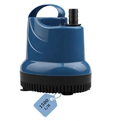 Afbeelding van EXLECO Mini waterpomp, dompelpomp, aquariumpomp, 1500 l/u, 20 W, 230 V, opvoerhoogte, 1,6 m kabel met stekker, 1,8 m, uitlaatdiameter 16 mm, voor aquarium, vijver, fontein