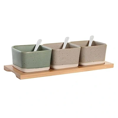 Afbeelding van Set voor voorgerechtjes DKD Home Decor 29 x 11,5 1,5 cm Porselein Multicolour Bamboe Scandinavisch