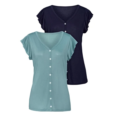 Afbeelding van Vivance Shirt Met sierknoopsluiting van zachte viscosekwaliteit (2 delig, Set 2)