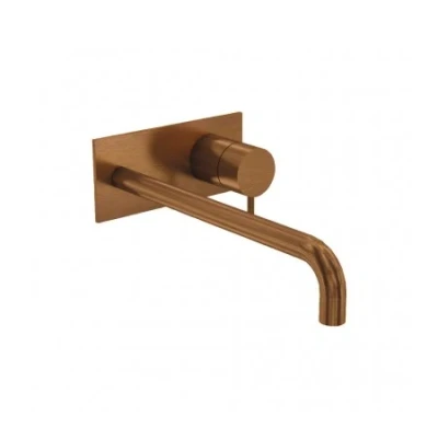 Afbeelding van Waterevolution Flow inbouw wastafelkraan met afdekplaat PVD Geborsteld Koper uitloop 21cm T1161CPE 21