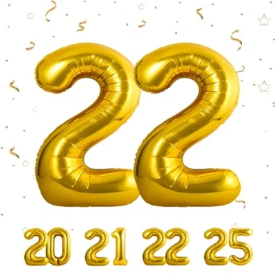 Afbeelding van Verjaardagscijfer ballon 22 jaar folieballon gouden in 40 101 cm verjaardagsdecoratie cijfer decoratie verjaardag vliegt met helium voor mannen en vrouwen 22e