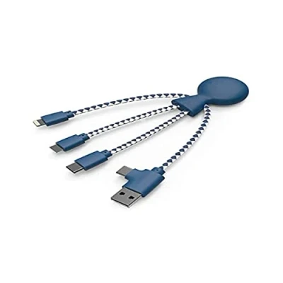 Afbeelding van Xoopar XP71024.16WT Multi USB kabel 4 in 1 Lightning Eco Vriendelijk en Biologisch Afbreekbaar Universele lader voor Smartphone Blauw Mister Bio