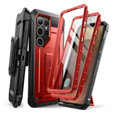 Afbeelding van SUPCASE voor Samsung Galaxy S25 Ultra Hoesje met Standaard (Unicorn Beetle Pro) [2 Voorframes] [Ingebouwde Schermbeschermer en Riemclip] Telefoonhoesje van Militaire Kwaliteit Ultra, Rood