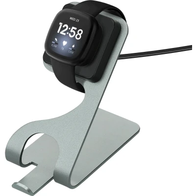 Afbeelding van kwmobile USB oplaadstandaard compatibel met Fitbit Versa 4 / Sense 2 3 Oplader voor smartwatch In zwart/grijs
