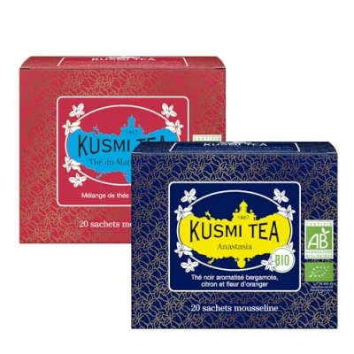 Afbeelding van Kusmi Tea Anastasia + Russian Morning n24 Set van 2 blikken Biologische zwarte thee met bergamot Aziatische melange Grand Yunnan, Ceylon en Assam 2x20 builtjes