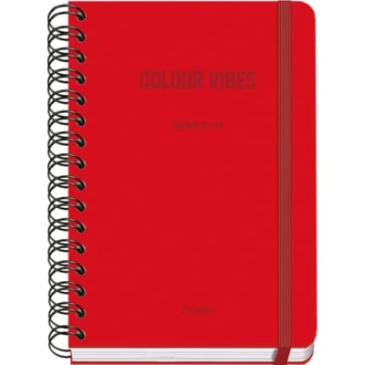 Afbeelding van Dohe Schoolagenda 2025 2026 Weekoverzicht, Formaat A5 (15x21 cm), Spaans en Engels, Dubbele Spiraalbinding Elastieksluiting, Harde Kaft, 4 Stickervellen COLOUR VIBES Rood